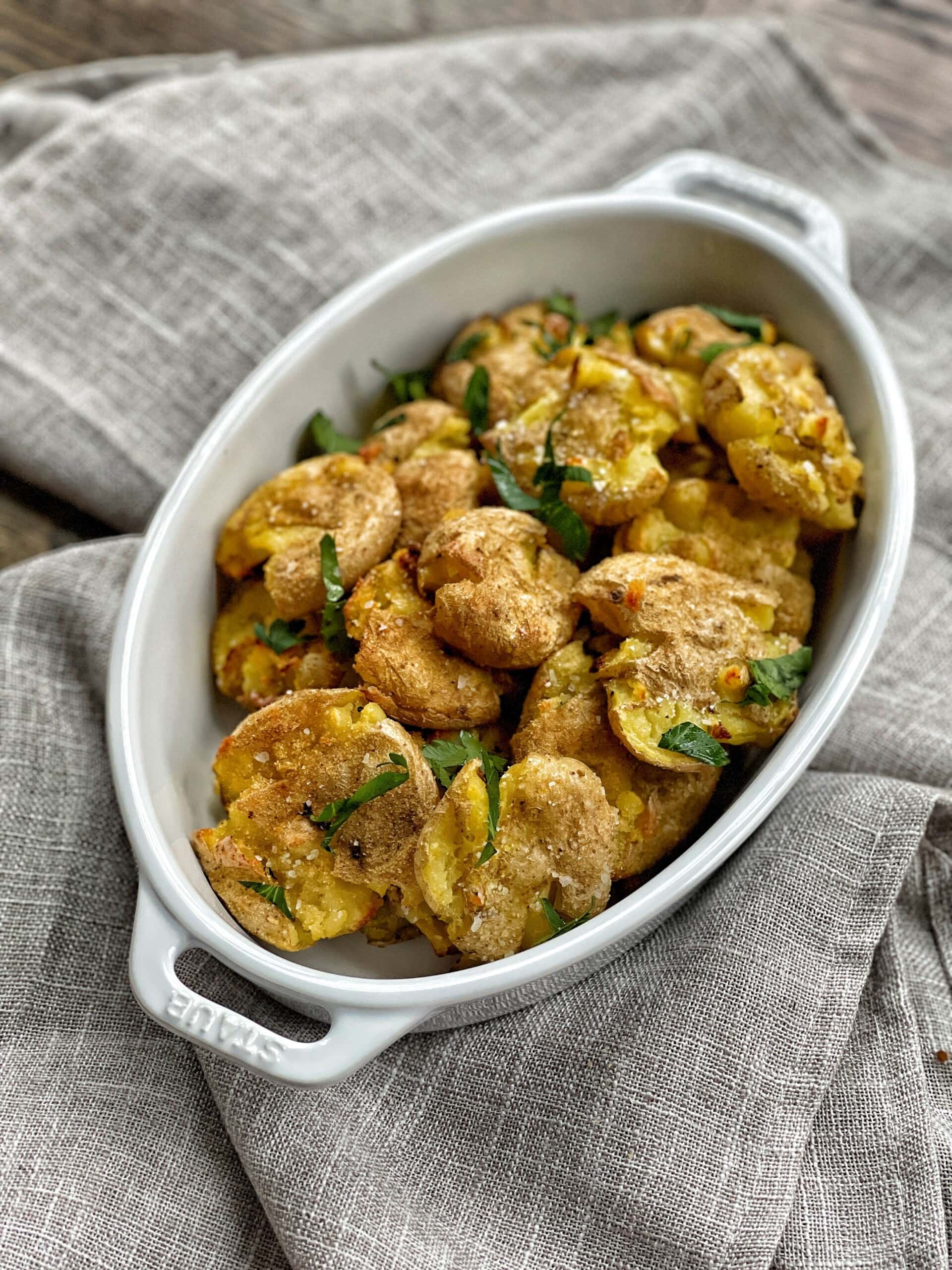 Easy Smashed Potatoes - Sweet Savory and Steph