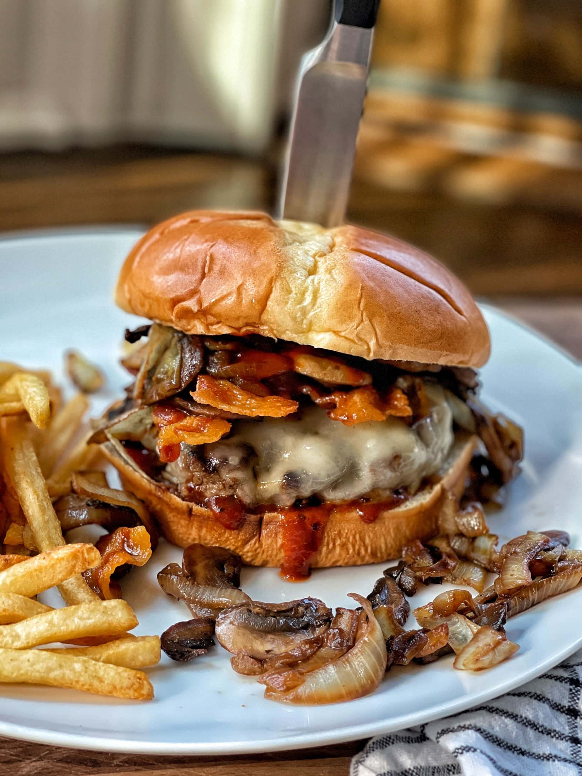 Champ and Yum Chessy Bacon Mushroom burgers for FATHER AND SON