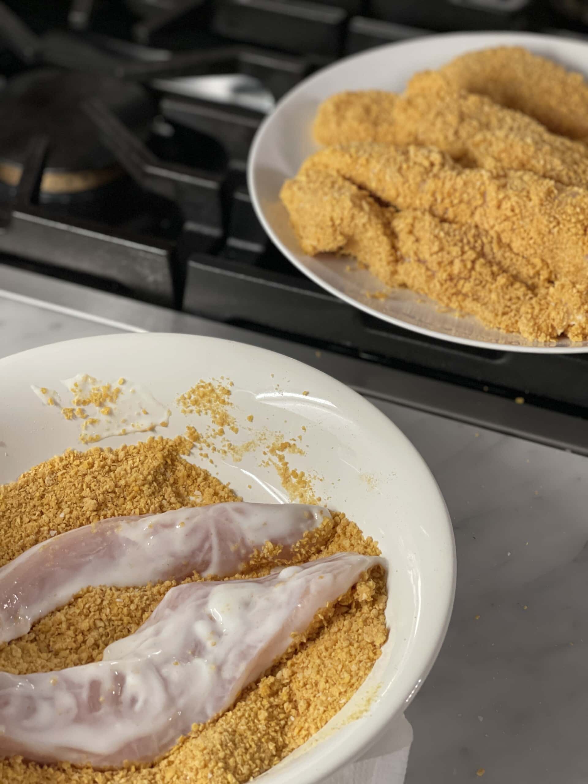 Cornflake Crusted Chicken Tenders With Honey Mustard Sweet Savory And 