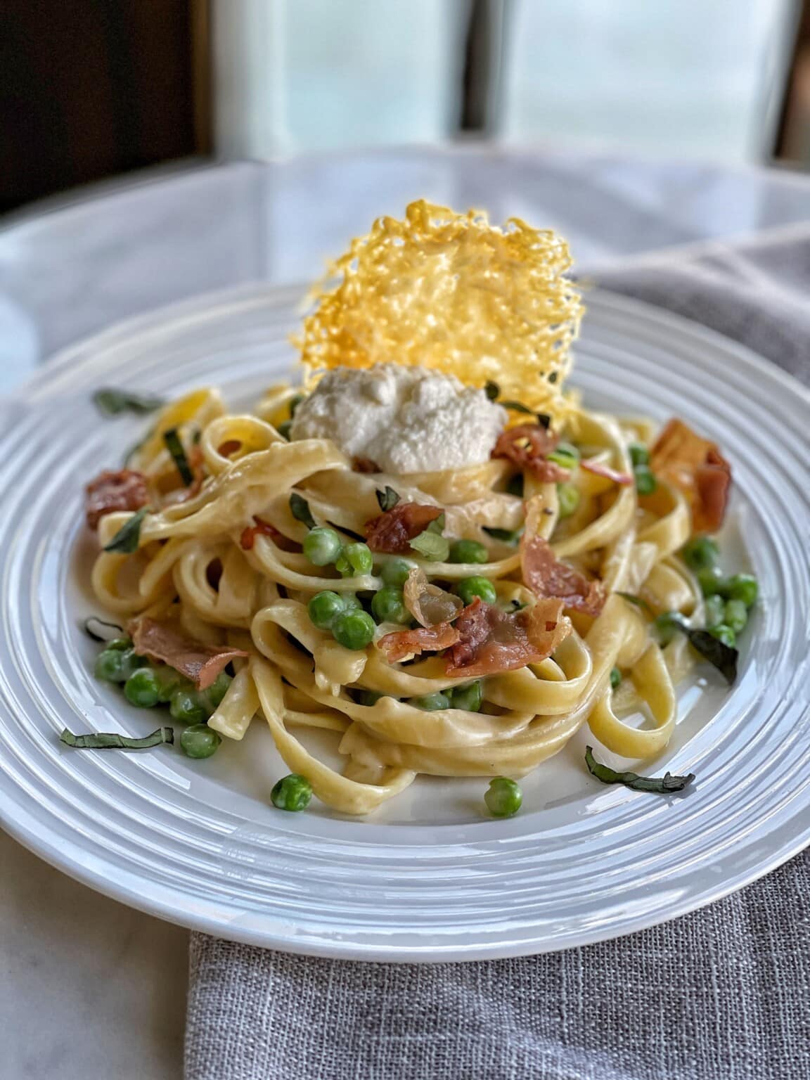 Creamy Fettuccine with Prosciutto and Peas Sweet Savory and Steph