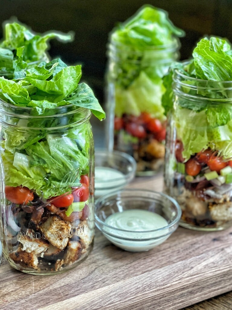 chicken club mason jar salads