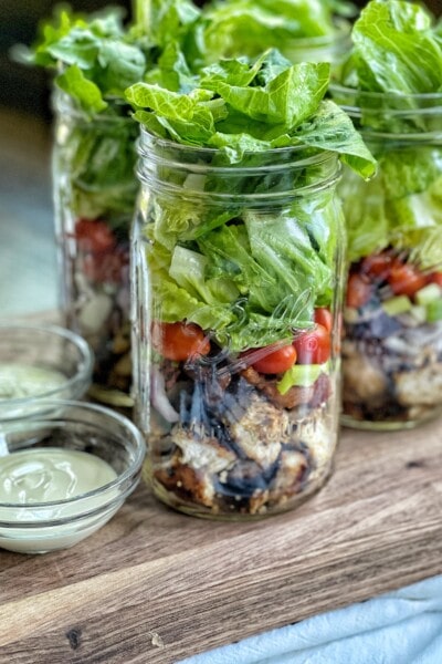 chicken club mason jar salads