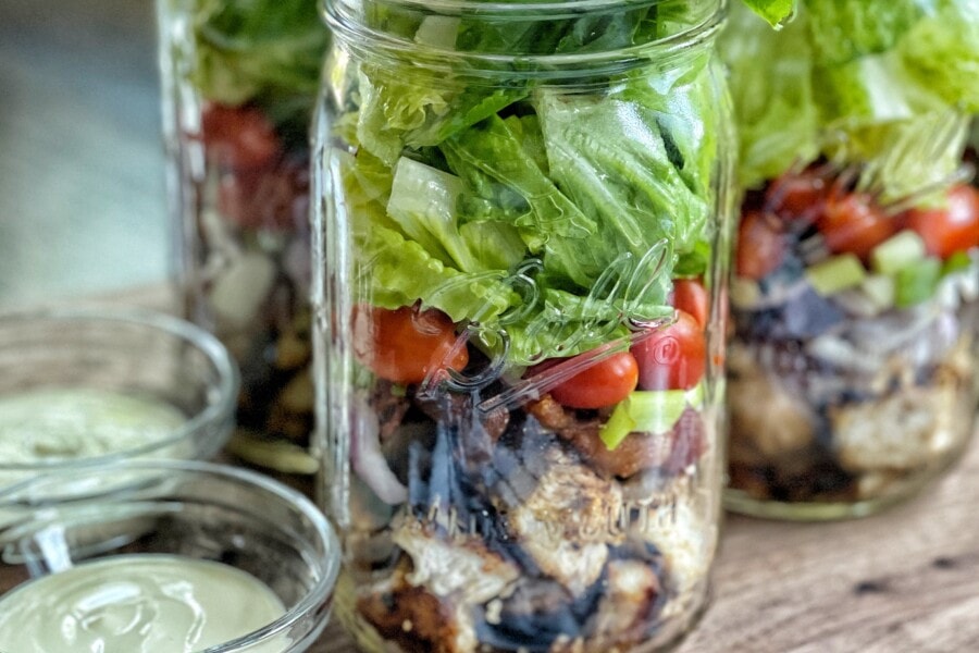 chicken club mason jar salads