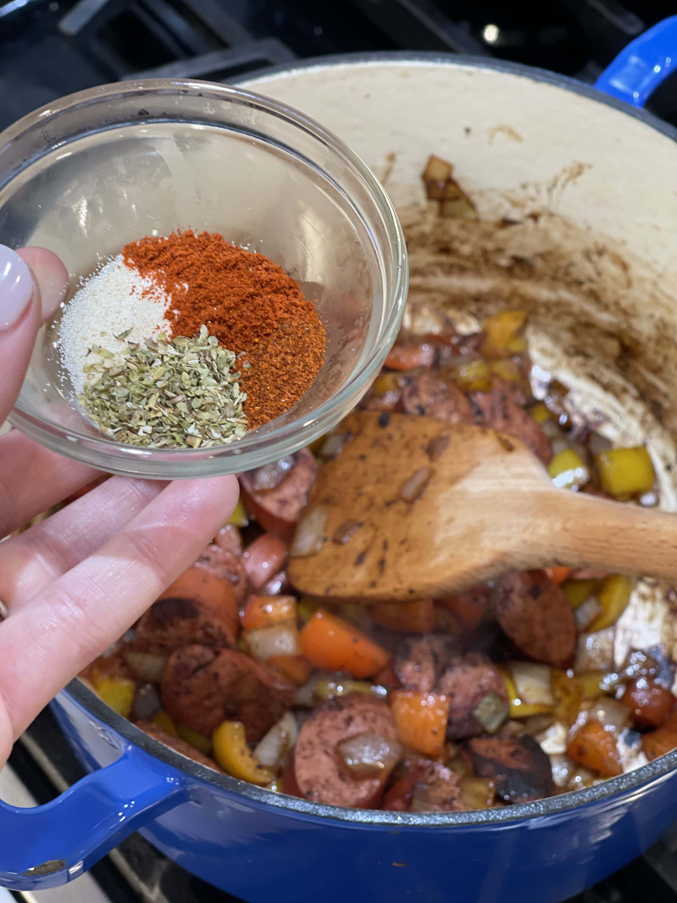 One Pot Sausage, Shrimp and Rice - Sweet Savory and Steph