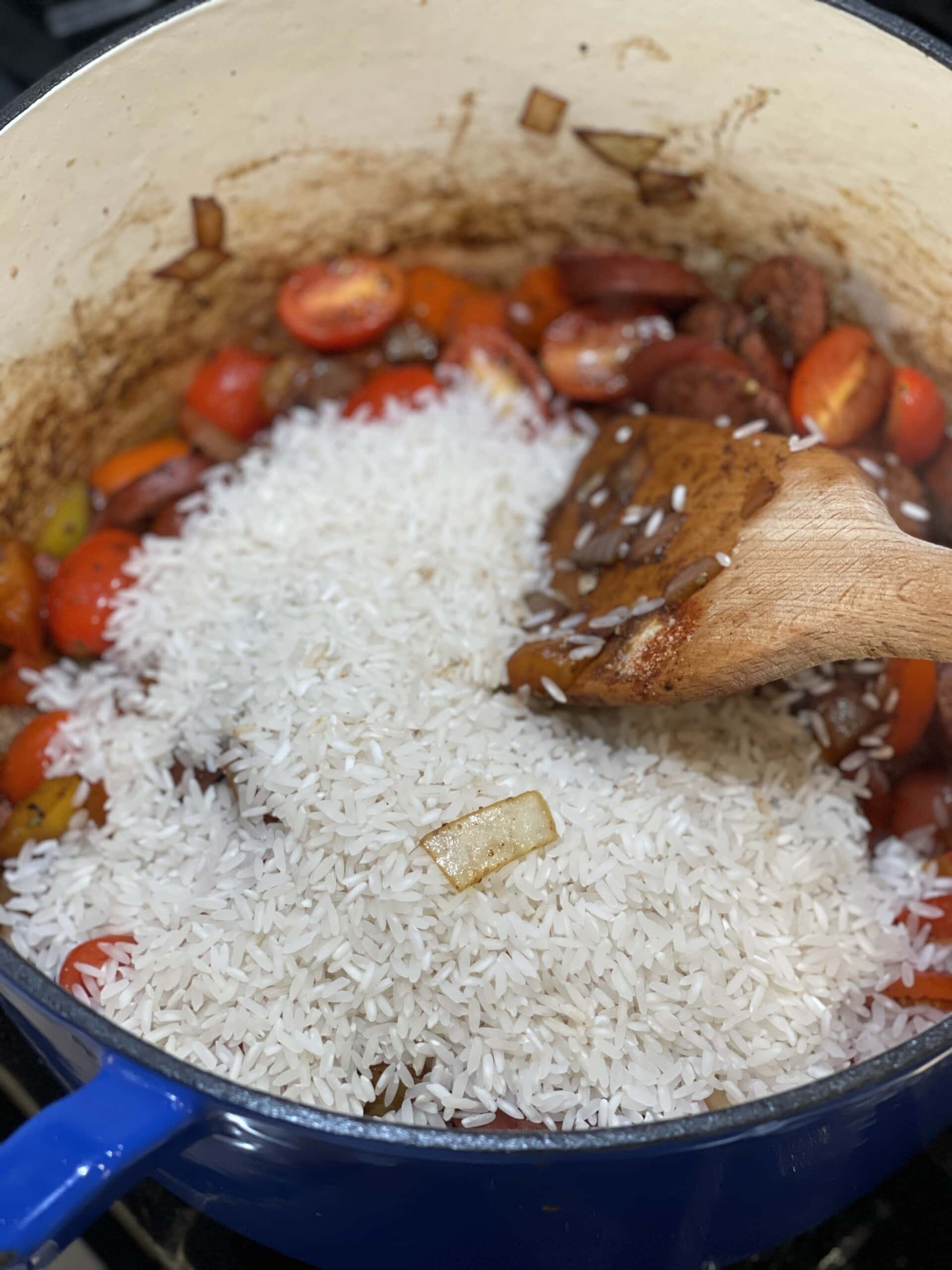 One Pot Sausage, Shrimp and Rice - Sweet Savory and Steph