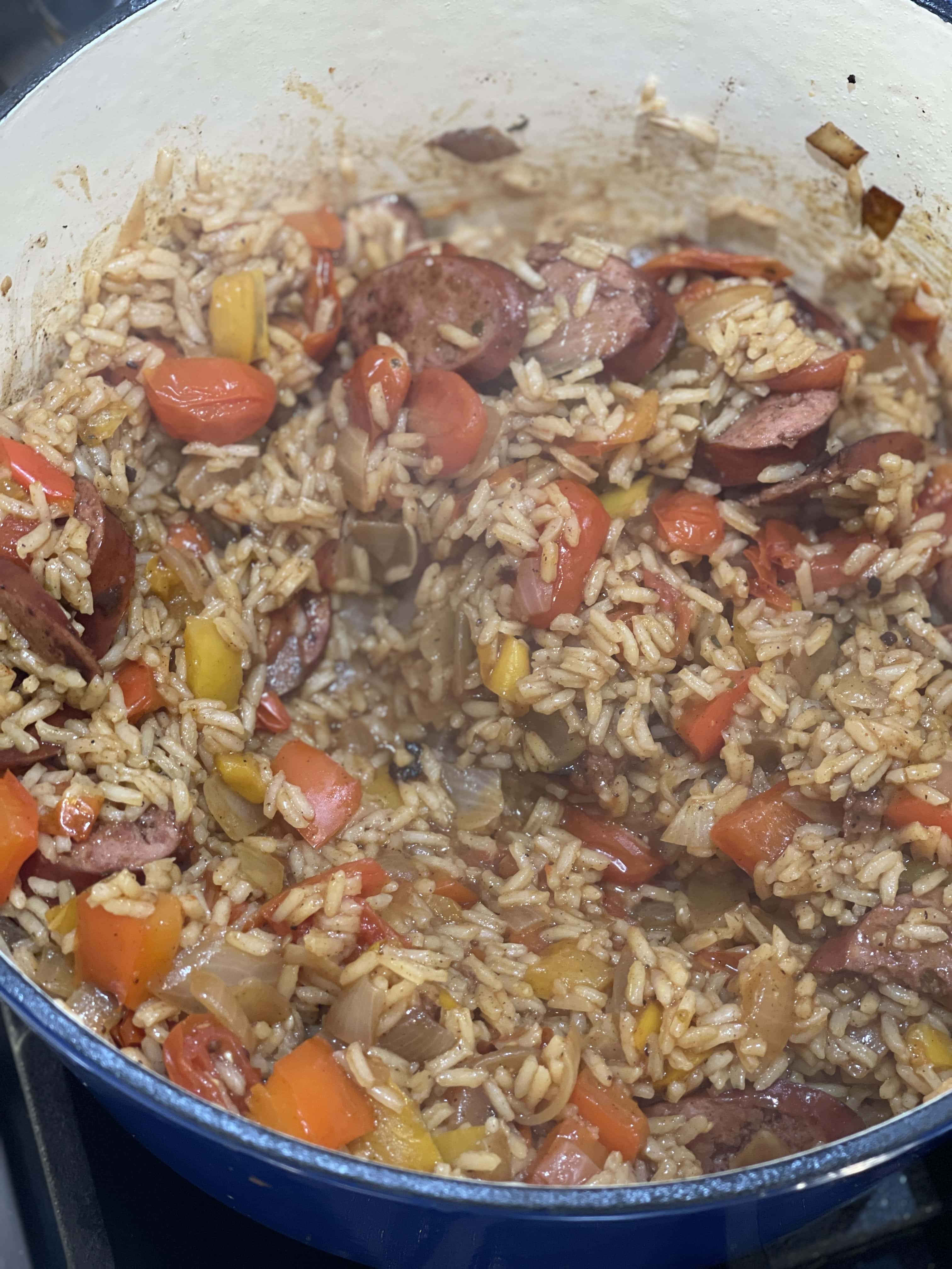 One Pot Sausage, Shrimp and Rice - Sweet Savory and Steph