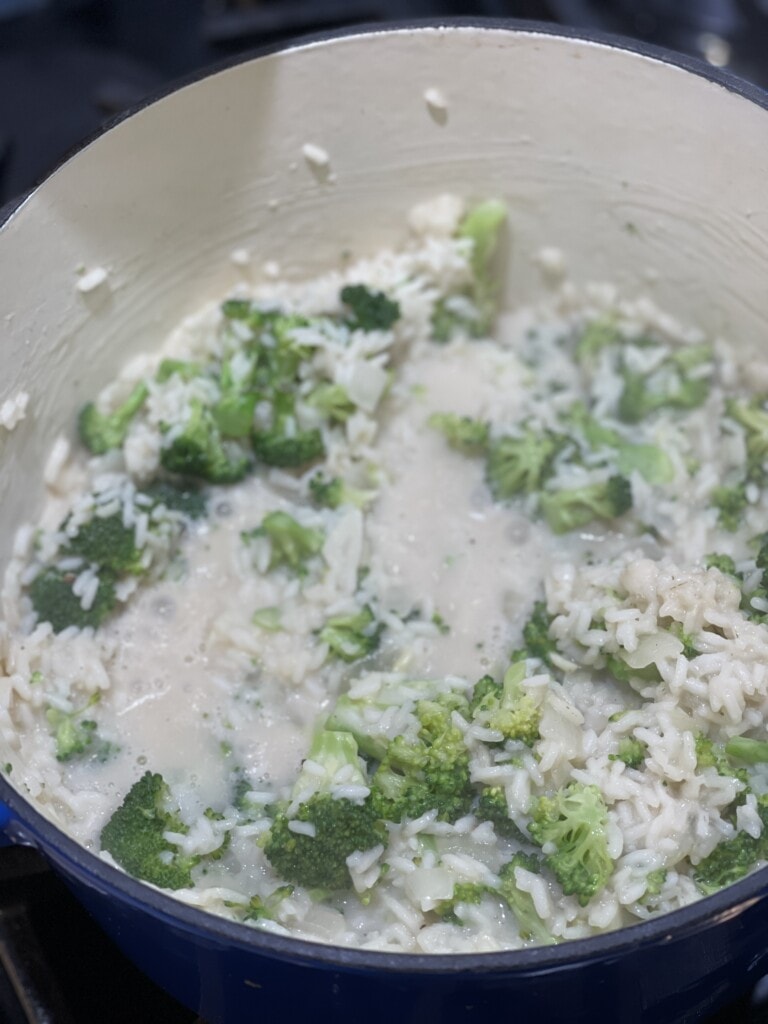 one pot lighter cheesy chicken broccoli and rice