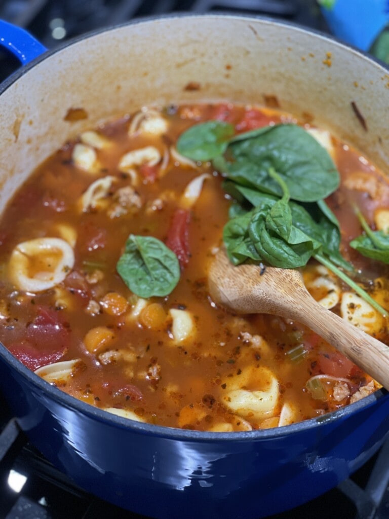 tortellini soup with chicken sausage and spinach