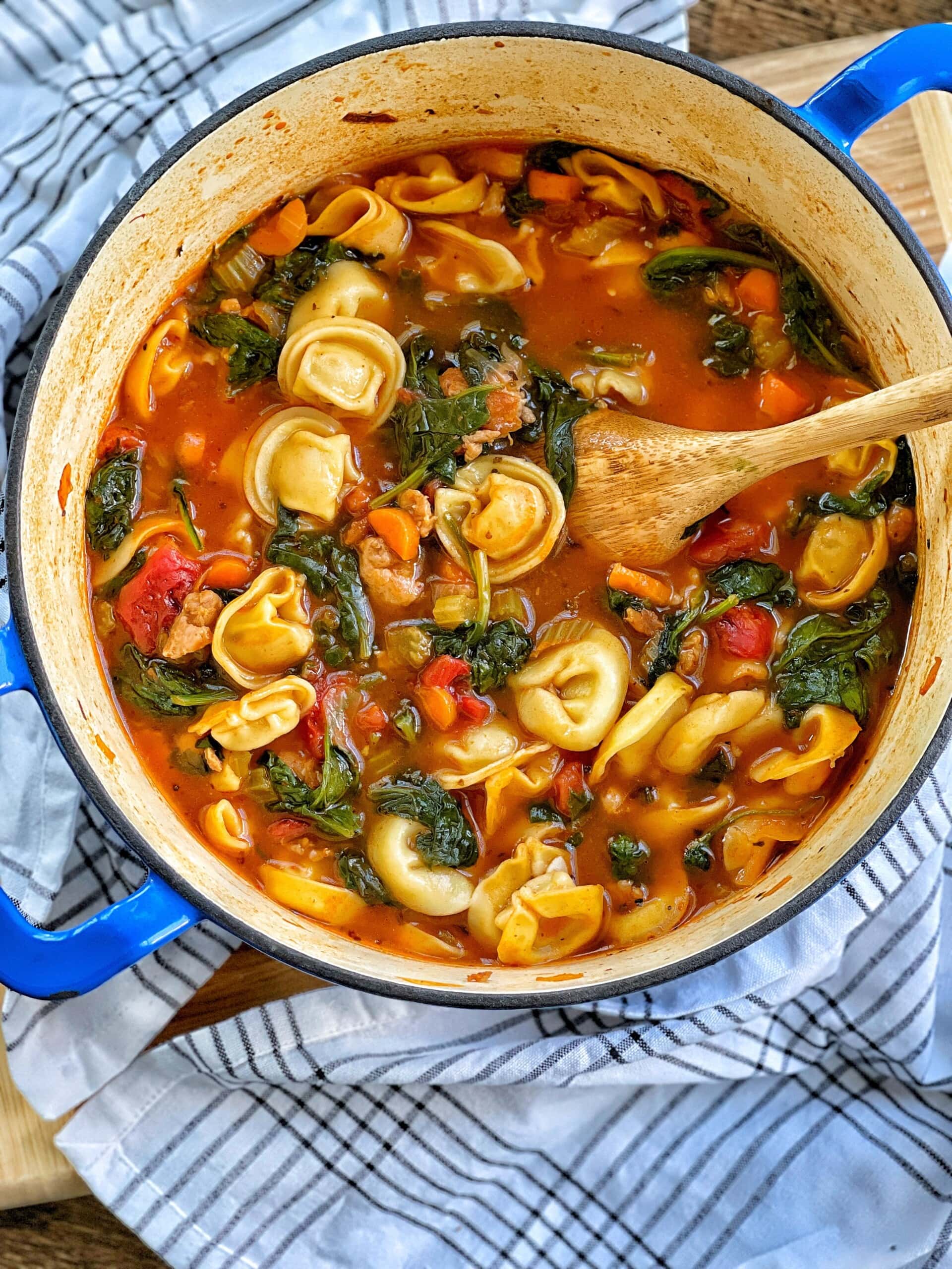 tortellini soup with chicken sausage and spinach