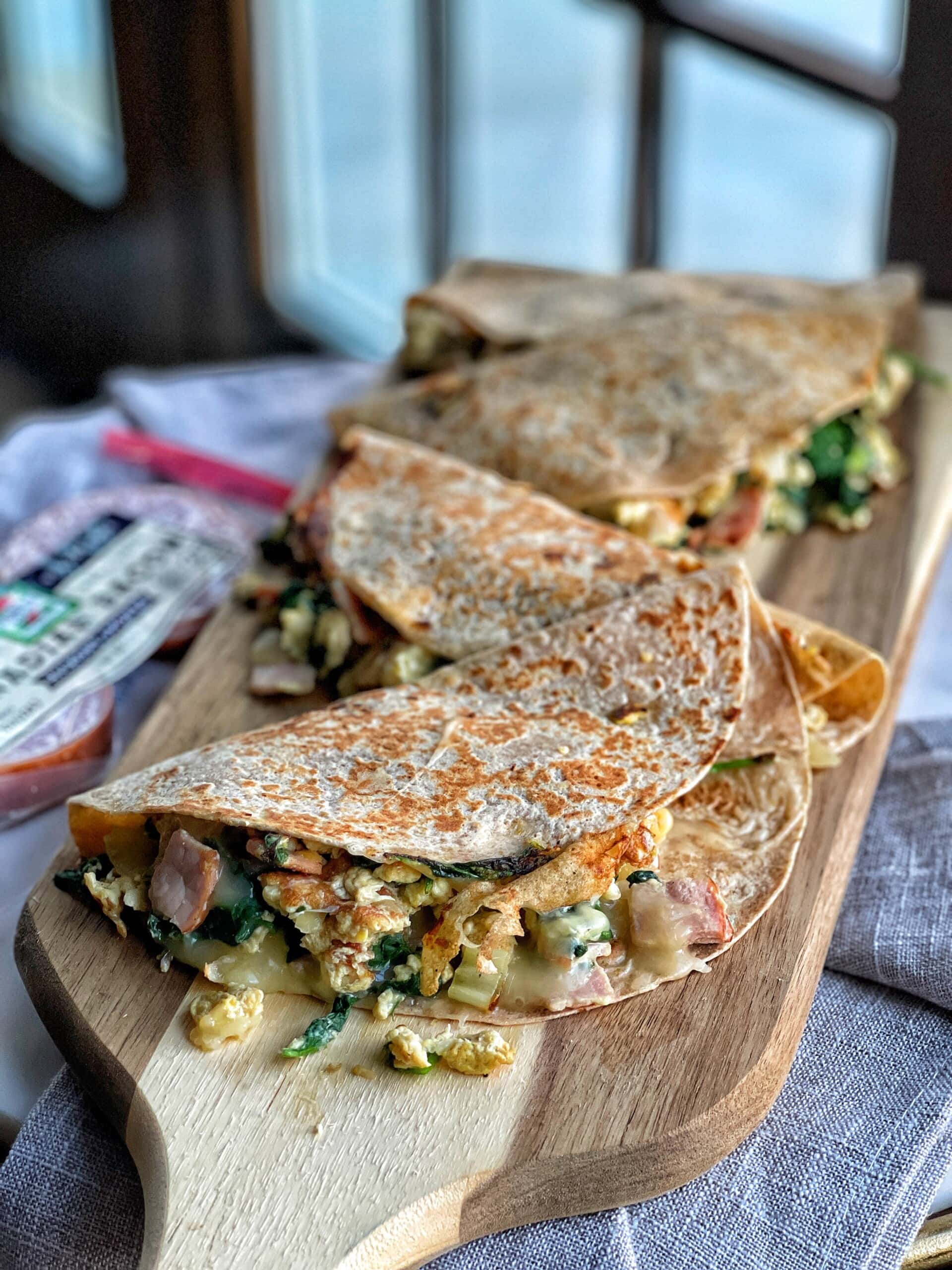 brunch wraps with canadian bacon and spinach