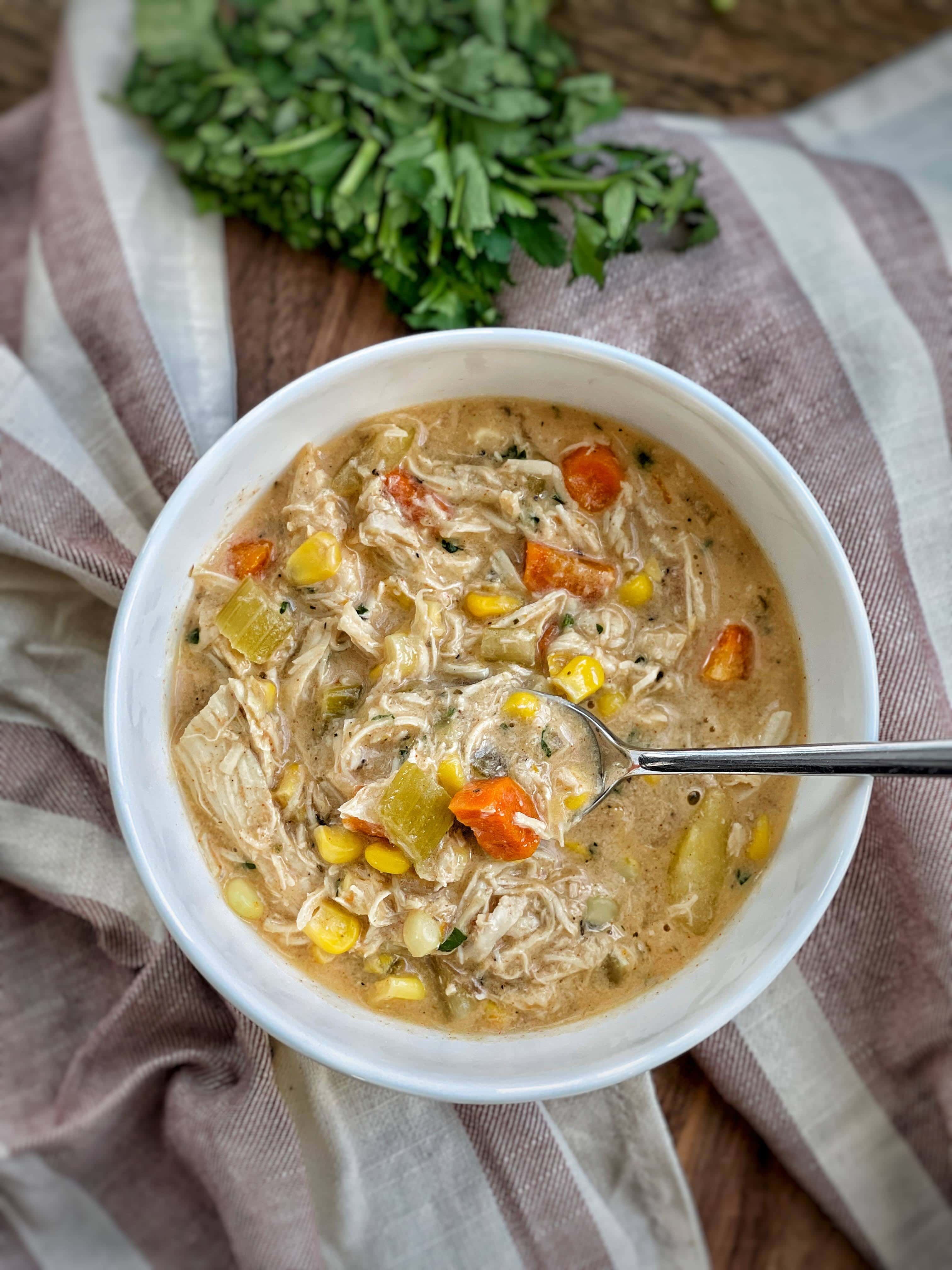 Slow Cooker Creamy Chicken and Corn Soup Sweet Savory and Steph