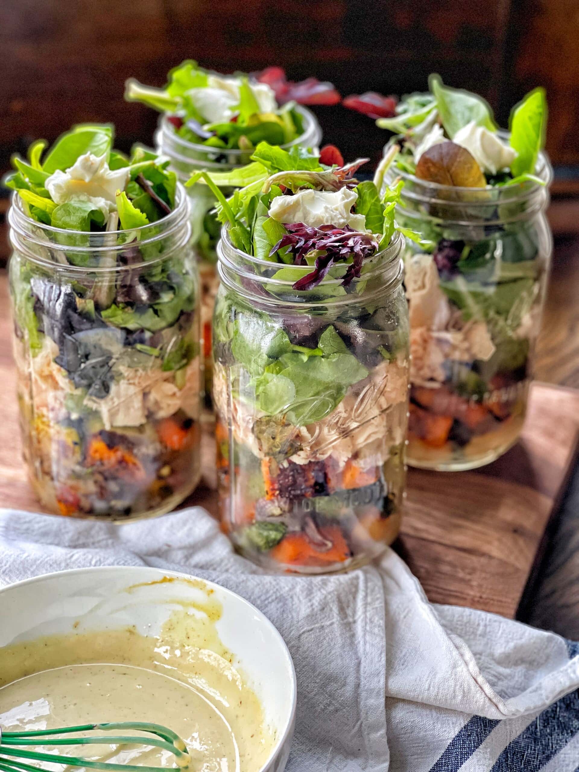 Roasted Vegetable and Chicken Mason Jar Salads - Sweet Savory and Steph