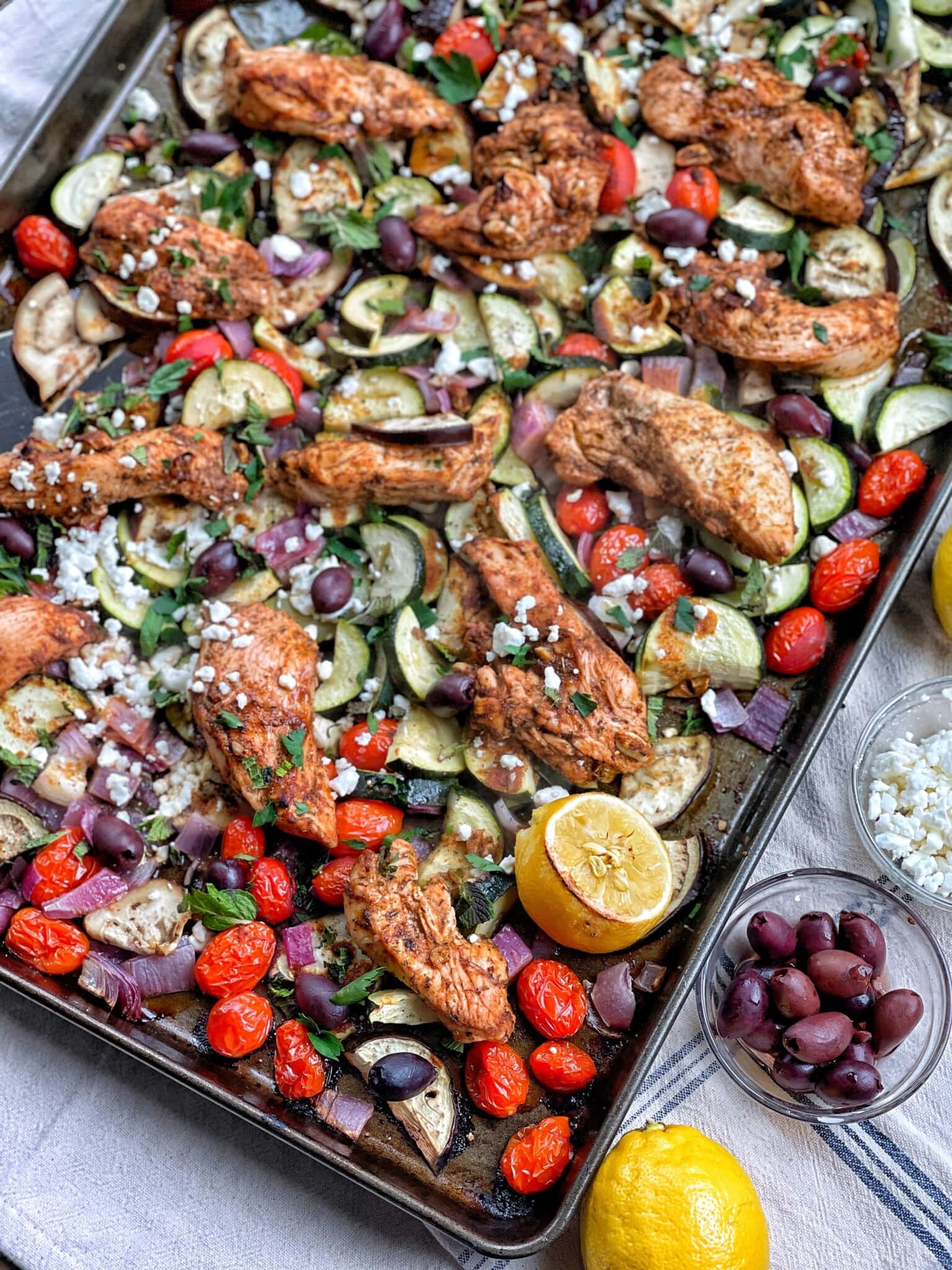 Healthy Greek Sheet Pan Chicken and Vegetables Sweet Savory and Steph