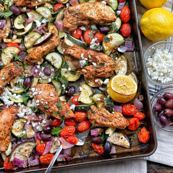 Healthy Greek Sheet Pan Chicken and Vegetables - Sweet Savory and Steph
