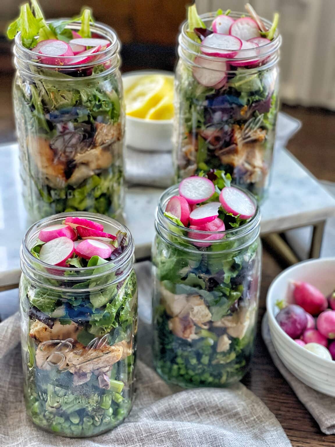Healthy Spring Vegetable Mason Jar Salads Sweet Savory and Steph