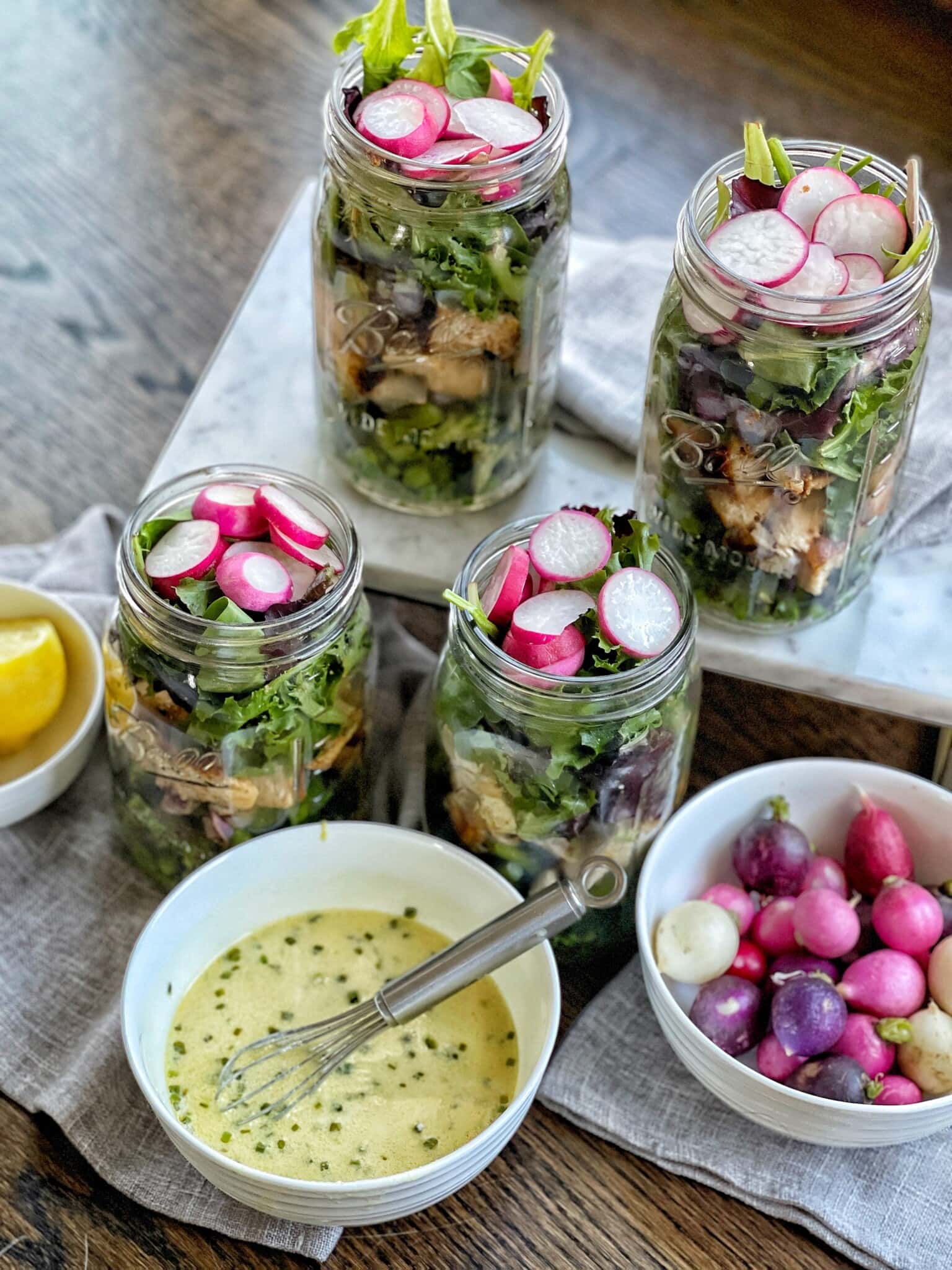 Healthy Spring Vegetable Mason Jar Salads Sweet Savory and Steph