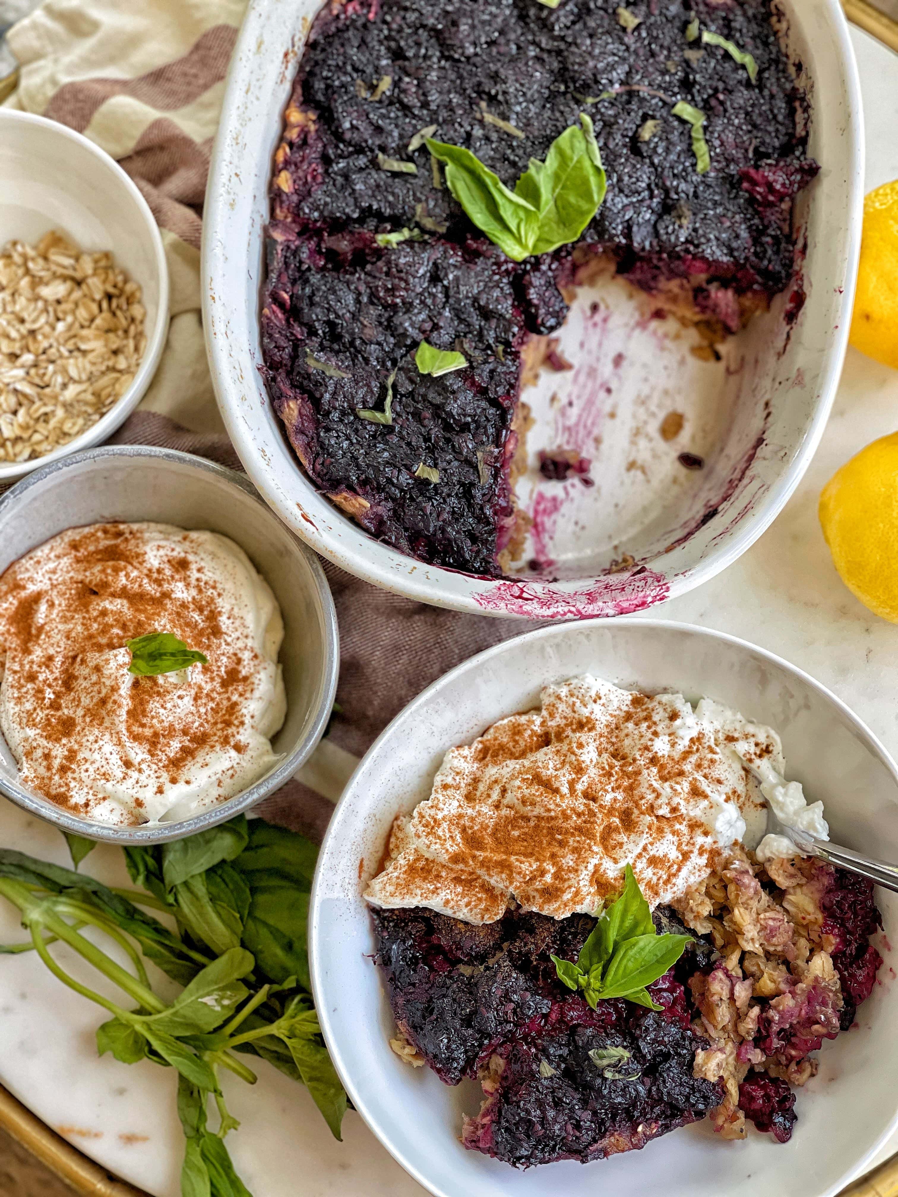 Blackberry Basil Baked Oatmeal Sweet Savory and Steph