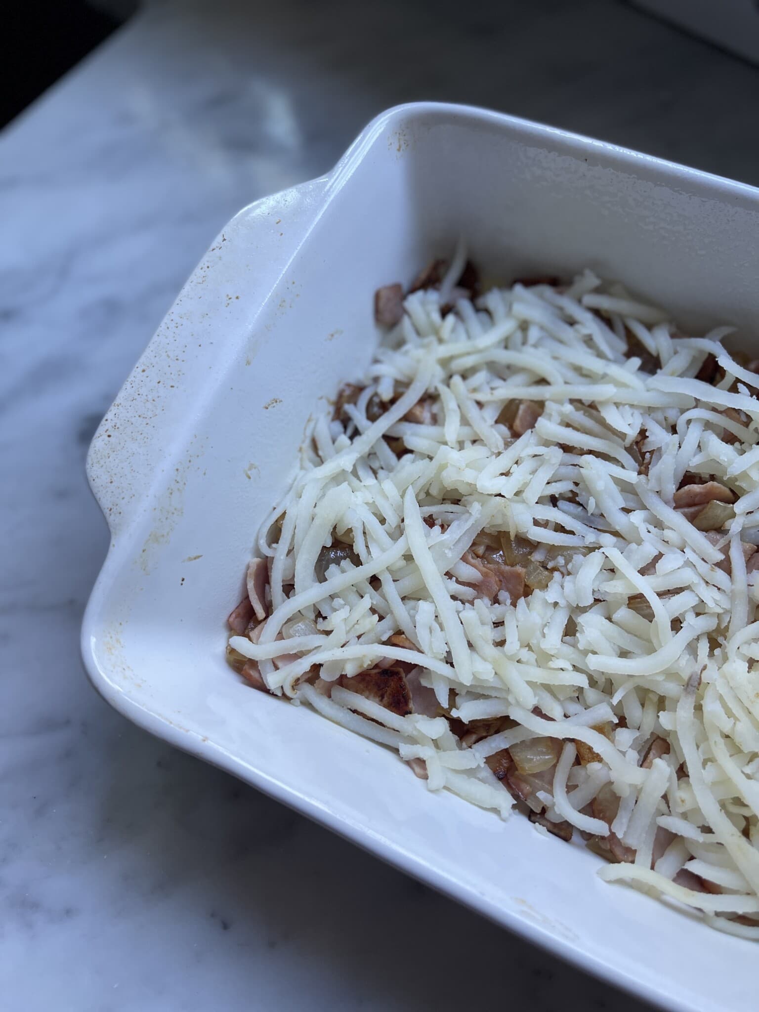 Lighter Ham Hash Brown & Cheese Egg Bake Sweet Savory and Steph