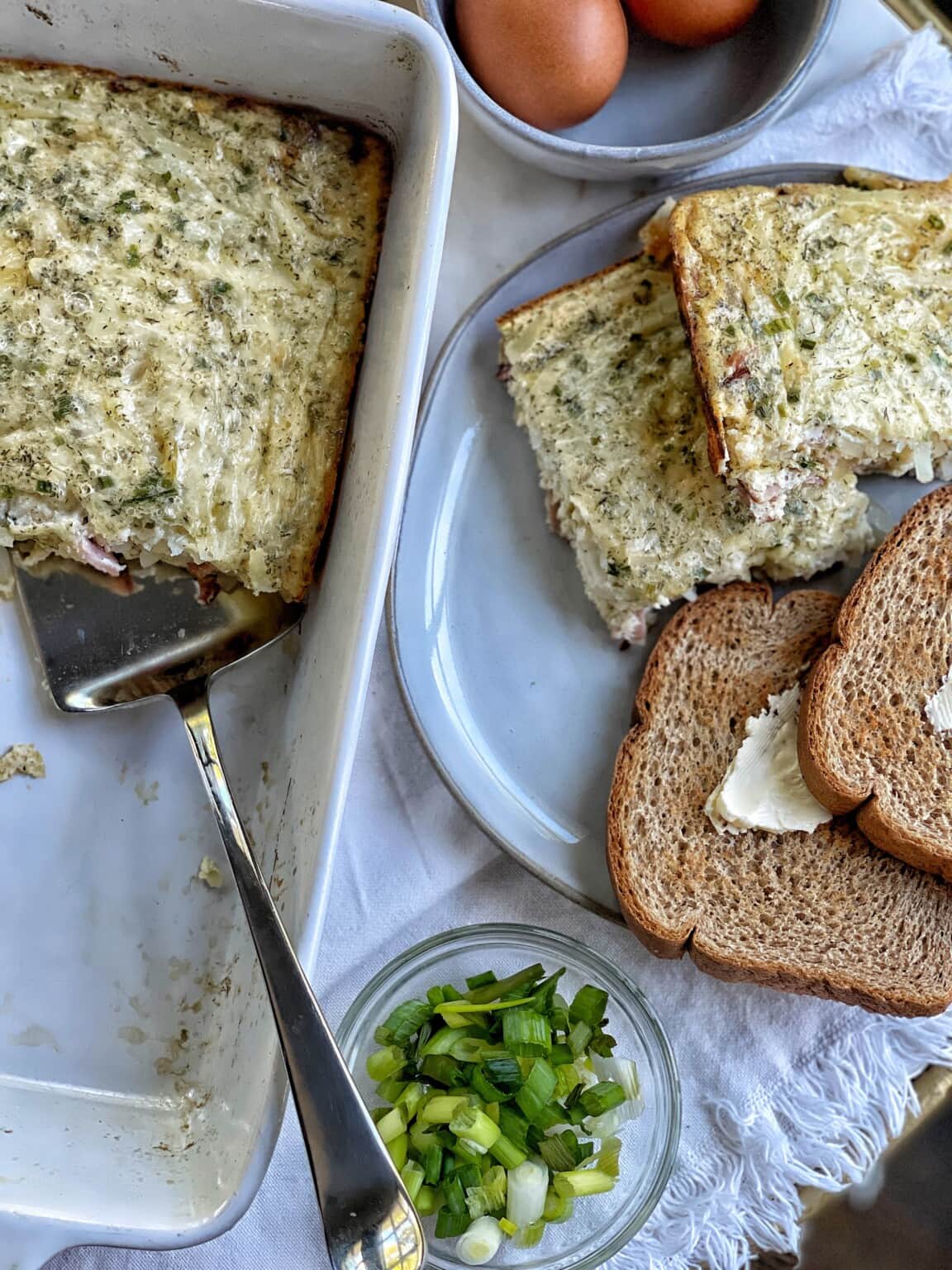 Lighter Ham Hash Brown & Cheese Egg Bake Sweet Savory and Steph