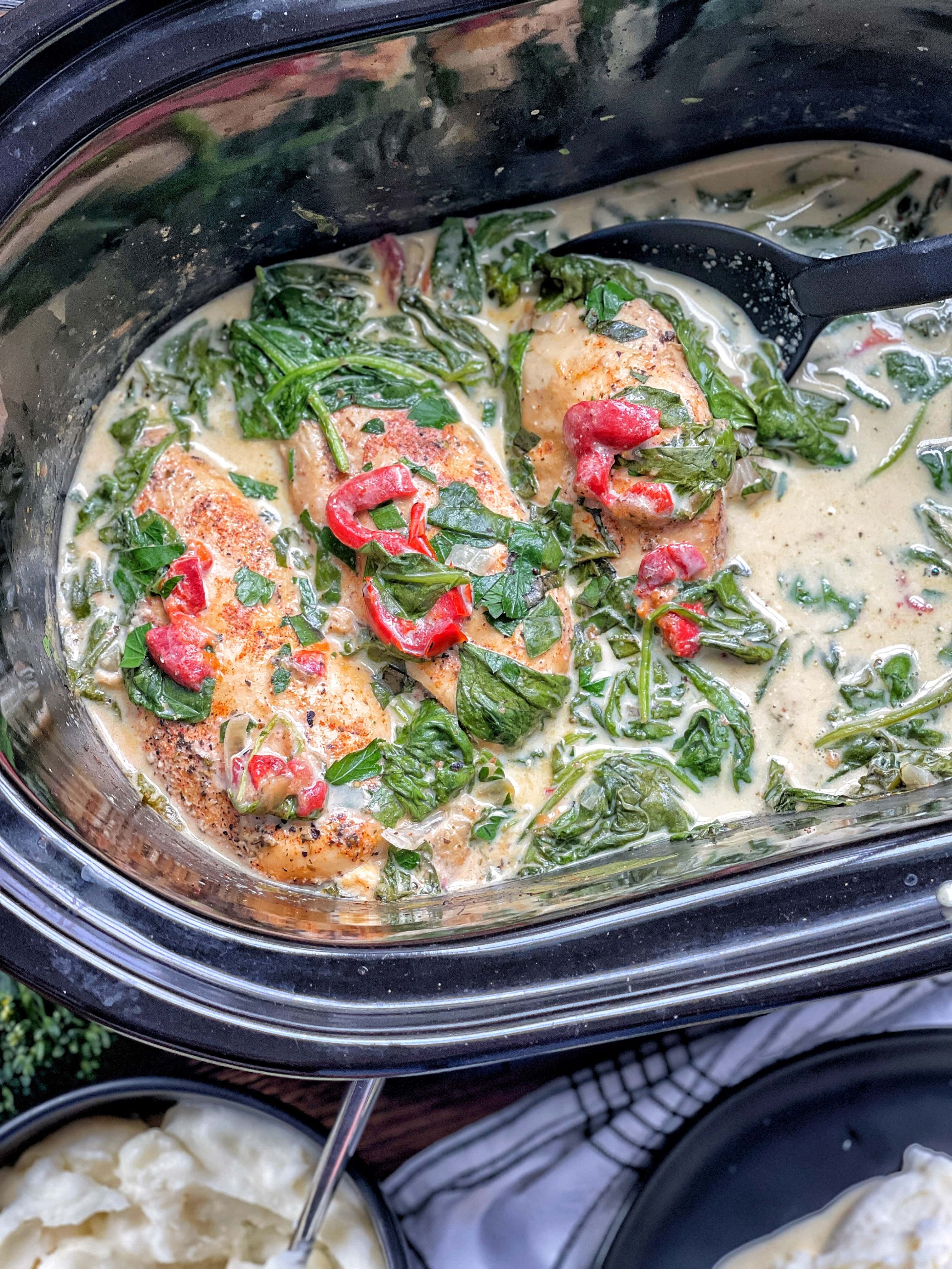 Light Slow Cooker Florentine Chicken Sweet Savory and Steph