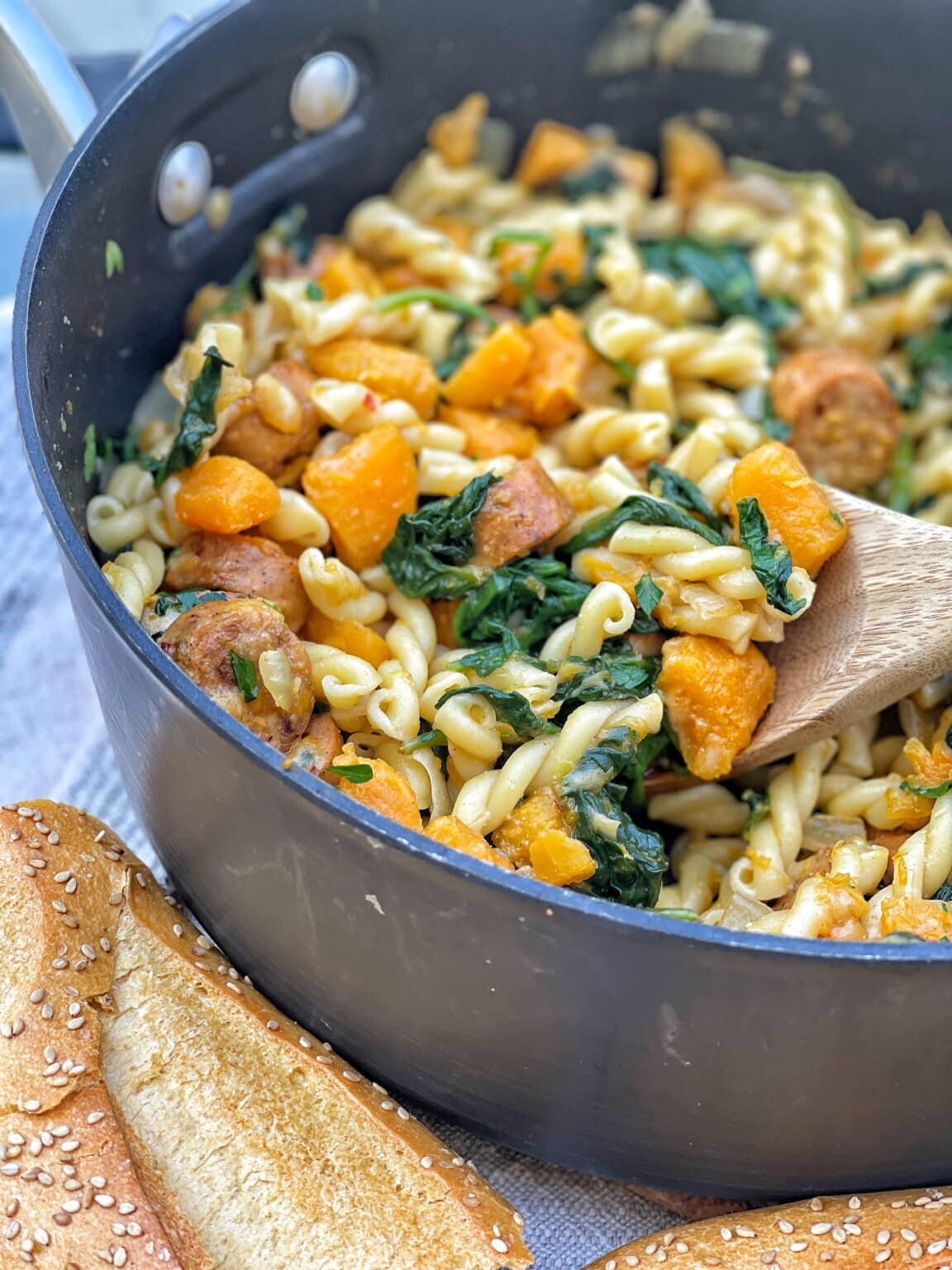Healthy Pasta with Butternut Squash and Sausage - Sweet Savory and Steph