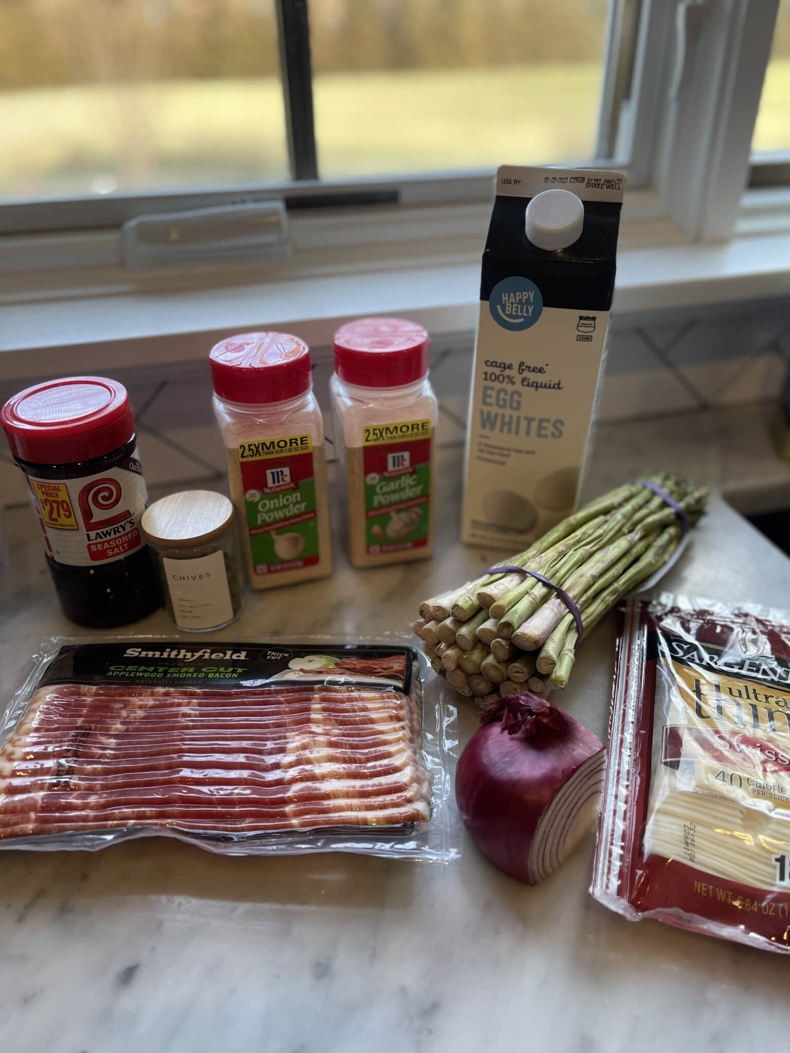 Skinny Bacon, Asparagus and Swiss Egg Bake Sweet Savory and Steph