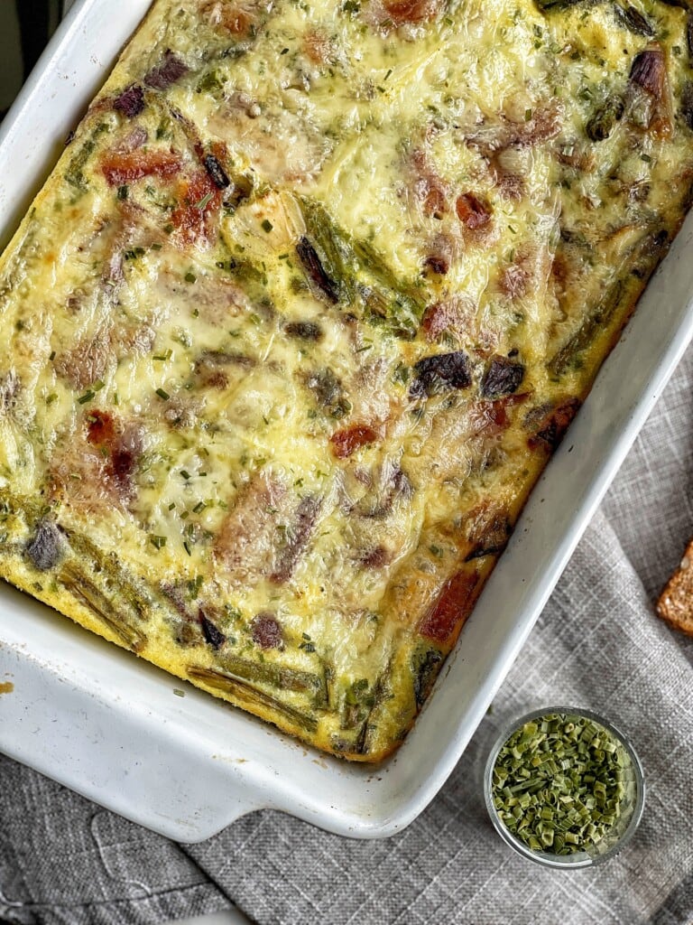 Skinny Bacon, Asparagus and Swiss Egg Bake Sweet Savory and Steph