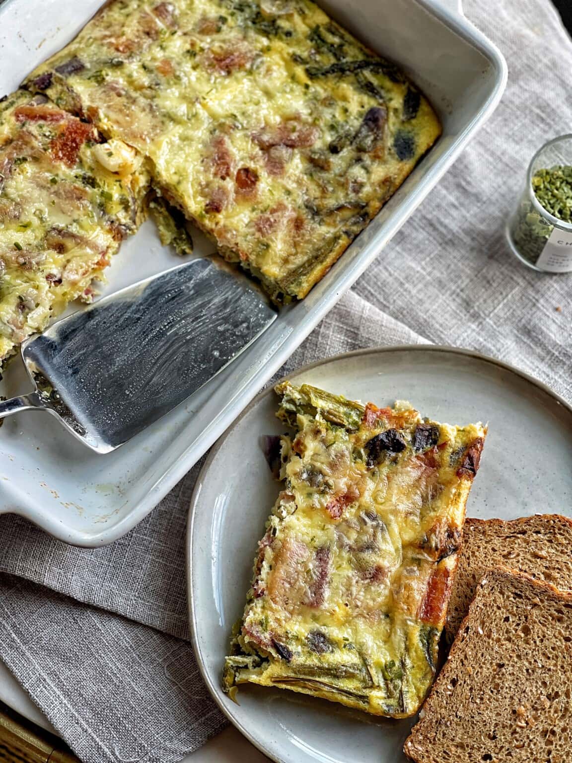 Skinny Bacon, Asparagus and Swiss Egg Bake Sweet Savory and Steph