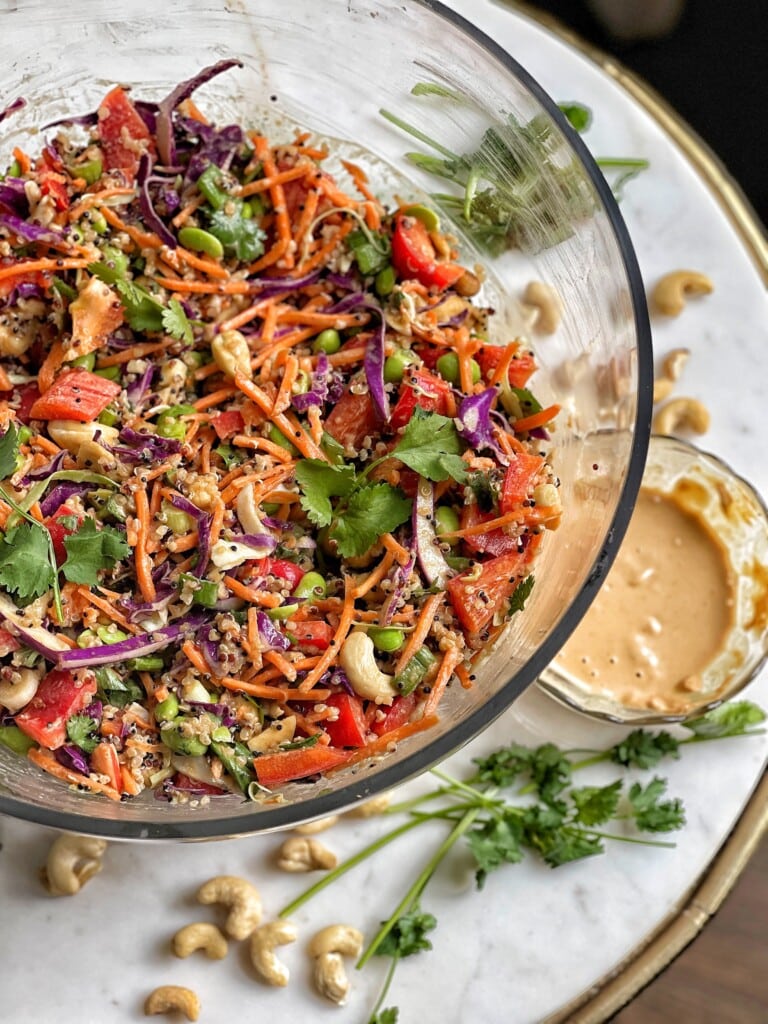 Quinoa and Vegetable Salad with Peanut Dressing - Sweet Savory and Steph