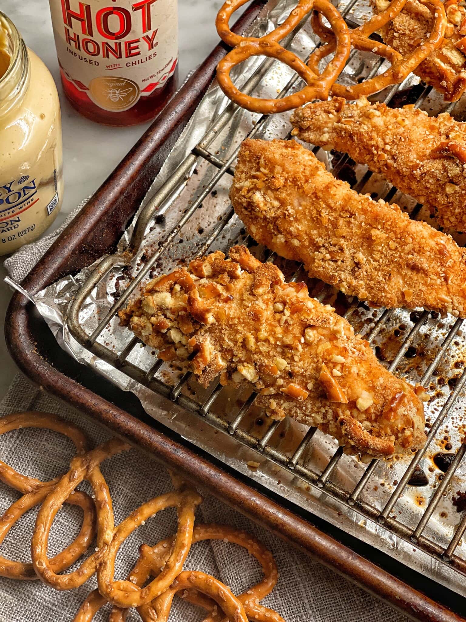 Healthy Baked Pretzel Chicken Tenders Sweet Savory and Steph