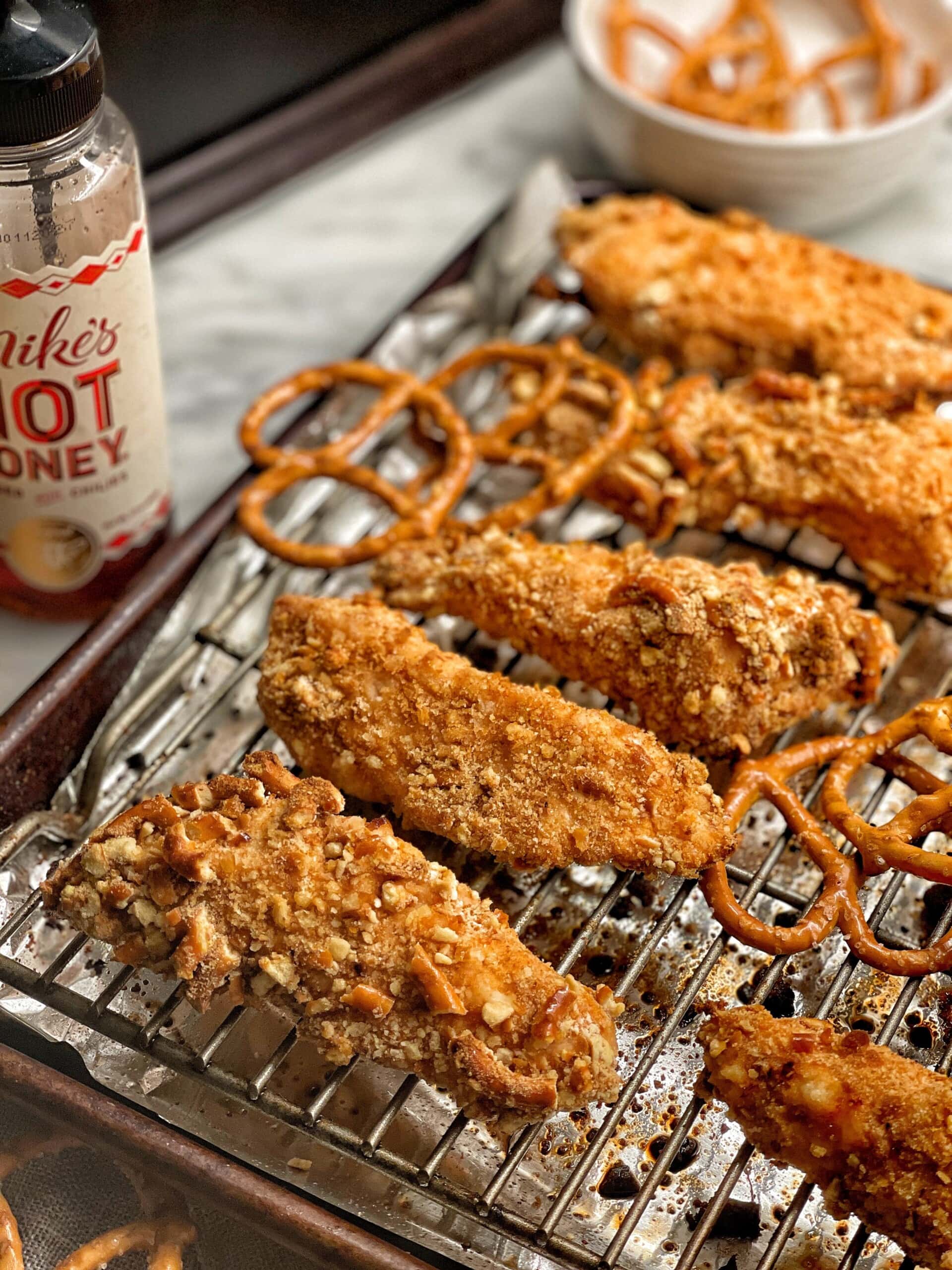 Healthy Baked Pretzel Chicken Tenders Sweet Savory And Steph