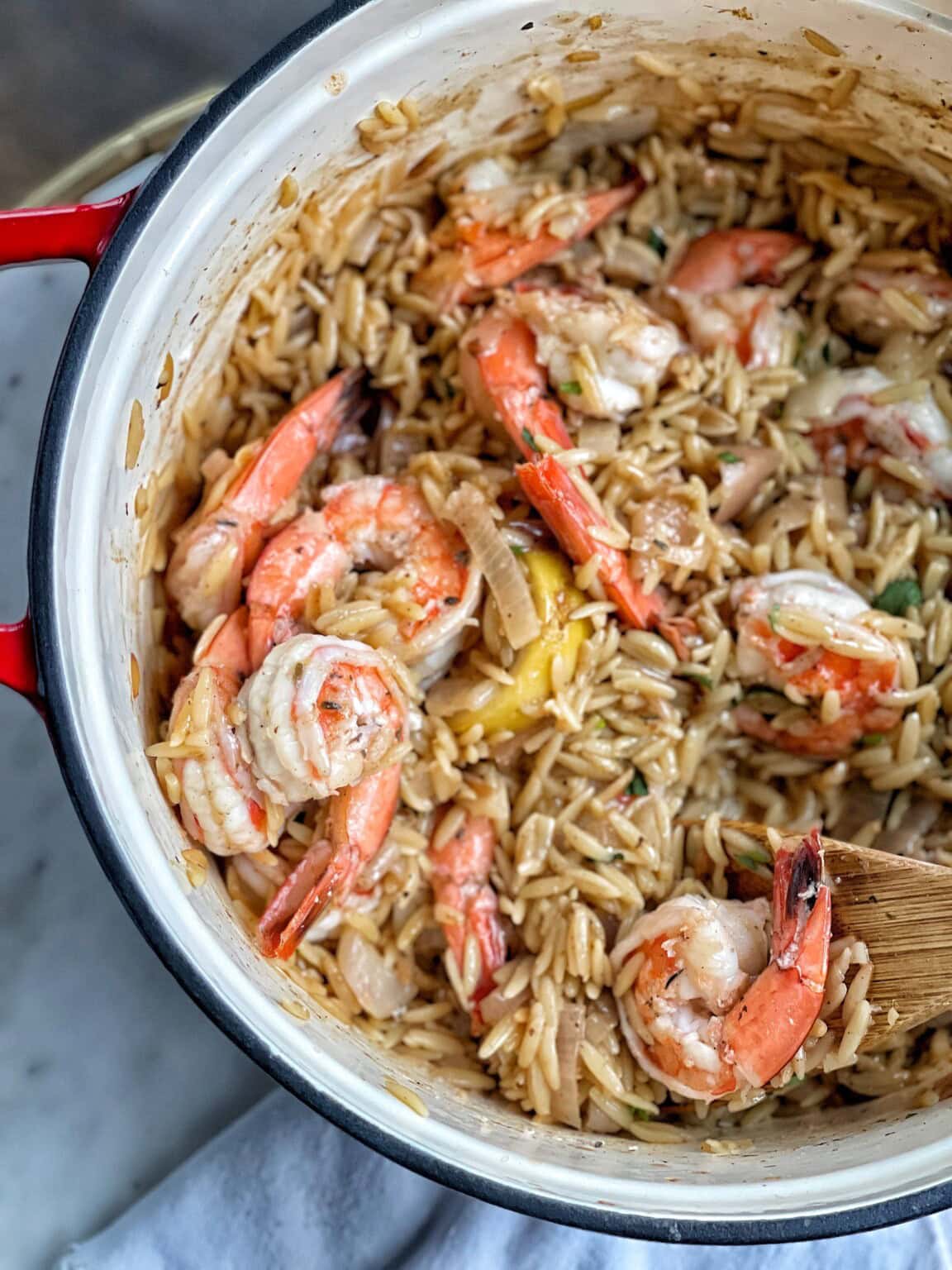 One Pot Skinny Lemon Shrimp and Orzo - Sweet Savory and Steph