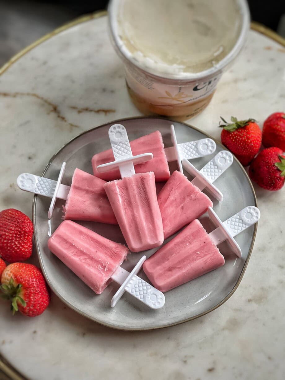 Frozen Desserts Strawberry Frozen Yogurt Ice Pops - Sweet Savory and Steph
