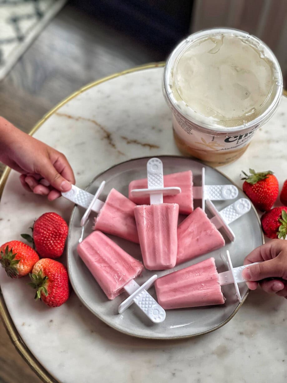 Frozen Desserts Strawberry Frozen Yogurt Ice Pops - Sweet Savory and Steph
